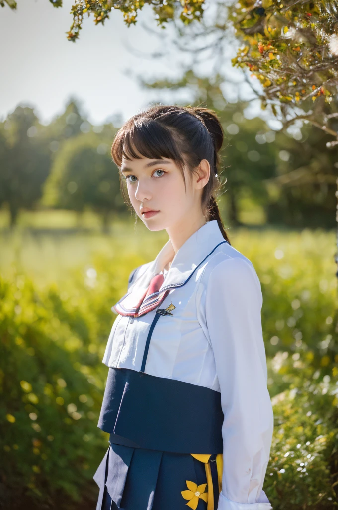 ( masterpiece, top quality, best quality,8k,17 years old girl,ultra detailed,raw photo:1.5),(photorealistic:1.4),(cinematic lighting), PerfectNwsjMajic, , Surrealism, UHD, ccurate, Super detail, textured skin, High detail, Best quality, dynamic angle, (high nose,White skin),[Beautiful blue eyes],[flat chest:large breasts:0.5],(1girl),(good anatomy:0.5)), school uniforms , royal school ,(upper body:1.5)
