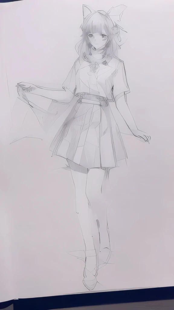 Wearing a skirt and top、 High, sketch, 旧sketch, Mask Sketch, Short full body portrait!, Anime Sketch, Loose Pencil Sketch, full body picture, Pencil Sketch, Line Drawing, Inspired by Reiko Ikemura, outLine Drawing, Inspired by Rumiko Takahashi, Girl wearing