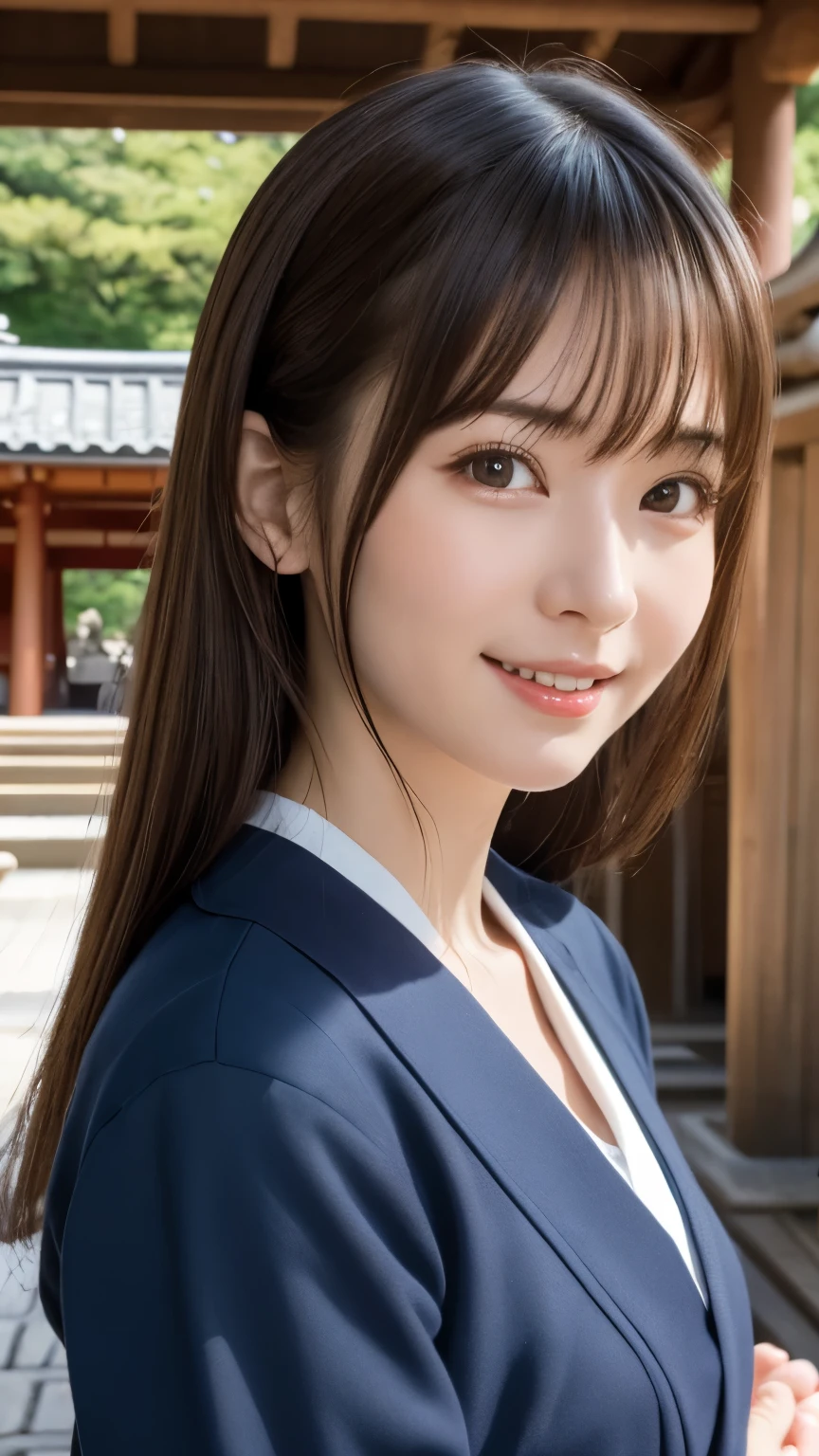 
(Raw photo:1.2), (Photorealistic), Beautiful detailed girl, Very detailed eyes and face, Beautiful detailed eyes, Huge file size, High resolution, Very detailed, Best Quality, [masutepiece:1.6], Illustration, Very detailed, Fine detail, Best Quality, 8K Wallpaper, Movie Lighting, shrine maiden, praying and standing in front of the shrine,  Kinkakuji Temple , expression of prayer, big eyes, japanese god々Shii Shrine, stone pavement , light smile