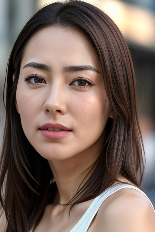 Beautiful Japanese actresses,1 girl,flying debris,,Award-winning photo, Very detailed, Keep your eyes focused, Nose and mouth,Face Focus, Extreme close up of face、 Age 35,Brown Hair、Symmetrical face,Realistic nostrils、Angle from below、Elongated C-shaped nostrils,(Sharp Nose)Sweaty skin、Shiny skin,(Brow wrinkles))(Cum on tongue)、((Thin eyebrows))Oily skin、Glowing Skin、double eyelid、、Beautiful woman、Medium Hair、Shortcuts、Tank top,I can see the sky、Shibuya Center Street、(((Show your side,throw))),Raise your eyebrows, (((Hold your mouth, Frowning, crazy, Frowning))), Textured skin,Long upper arms,((Cry with your eyes open, blush, Drunk, The face of endurance))Squat,Large Breasts,((Always lift your arms and show your sides))Long arms,