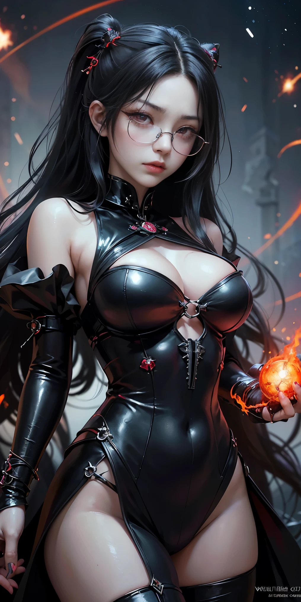 (highest quality,High resolution:1.2),(dark,Threatening:1.1),(Bad luckな:1.1), In the vortex of space,
Heart of a Goth Maiden, Very dark shade.
Her Eyes, Like dazzling fur in a starless haze,
A symphony of despair in their eyes.
Her Mogul Snaps, Mysterious Cemetery,
Think about it, The source of her sadness.
With her black hair swaying in the moonlight,
She weaves despair into her dreams.
oh, Her Soul, Shadow&#39;Embrace,
Take me to space.
At each step of the Kelhudelgoring, She summons darkness,
Dance of the Void, Whippler Big Spark.
Her touch is an icy caress of the void,
In her vague existence, I am left confused.
For Love, Bumblewisk, Cosmic Power,
Stars shining in the endless night.
Confusion swirls, Let the emptiness cry out,
Our love is a dazzling dream in the universe.
Gothic Witch of the entire star world,
In your void, I find my soul.
Hypermaximalist, Anime Style, Breathtaking oil paintings, Surreal, Ultra-realistic digital illustrations that mimic the style of oil paintings, Seamlessly blends the psychedelic visionary art of Alex Grey with the biomechanical aesthetic of H.R. Giger. Great composition, masterpiece, highest quality, (devil,Satan,Lucifer:1.1),(devilish:1.1),(Bad luck,Bad luckな:1.1),(Powerful figure:1.1、Big Breasts、Glasses) 、 ((((Huge glasses, Nerd Glasses, thick glasses, Round Glasses)))),(((Big Breasts)))、(Red eyes glow:1.6)、(Red glowing eyes,Sharp teeth:1.1),(Black wings,thick,shabby:1.1),(hellish landscape:1.1),(fire,sulfur:1.1),(Threatening atmosphere:1.1),(dark shadows,Threatening presence:1.1),(Bad luck clouds,Stormy Skies:1.1),(dark,Spooky atmosphere:1.1),(Bad luck aura,Evil energy:1.1),(dark aura,cigarette:1.1),(intense heat,Burning Flames:1.1),(Surreal,Nightmare Visions:1.1),(Predicting the end:1.1),(Twisted corners,Fiery crown:1.1),(Bad luck whispers,devilish laughter:1.1),(Cry of pain,echoing screams:1.1),(Bad luck symbols,Ancient runes:1.1),(Mysterious Relic,dark artifacts:1.1),(Infernal Ritual,Ritual sacrifice:1.1),(devilish minio