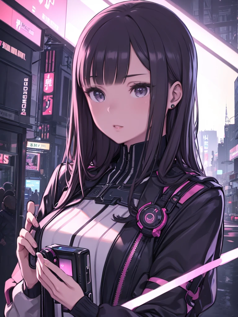 ((Beautiful girl holding a mobile phone in her hand)) 4K 8K:: Realistic::4. Cyberpunk::1 --v 4 --Quality 2