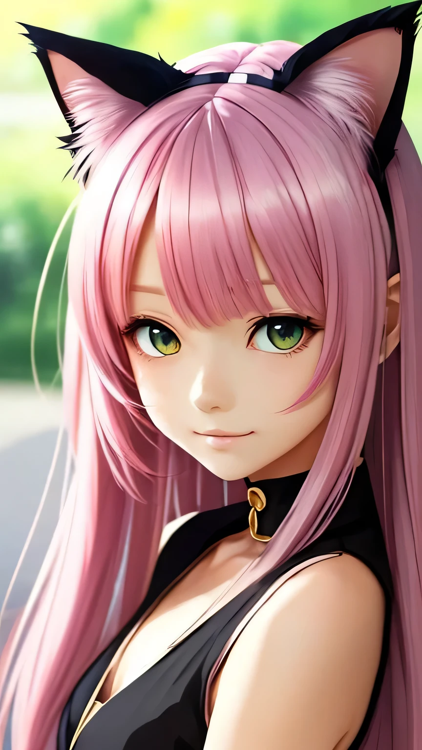 There is a woman with pink hair and cat ears., Very beautiful cute cat girl, Charming cat girl, Real life anime girls, Ultra realistic anime, beautiful Anime cat girl, Anime cat girl, Beautiful young cat girl, Very Beautiful Anime Cat Girl, Surreal , Enchanting anime girl, cute Anime cat girl, Cat ears anime girl