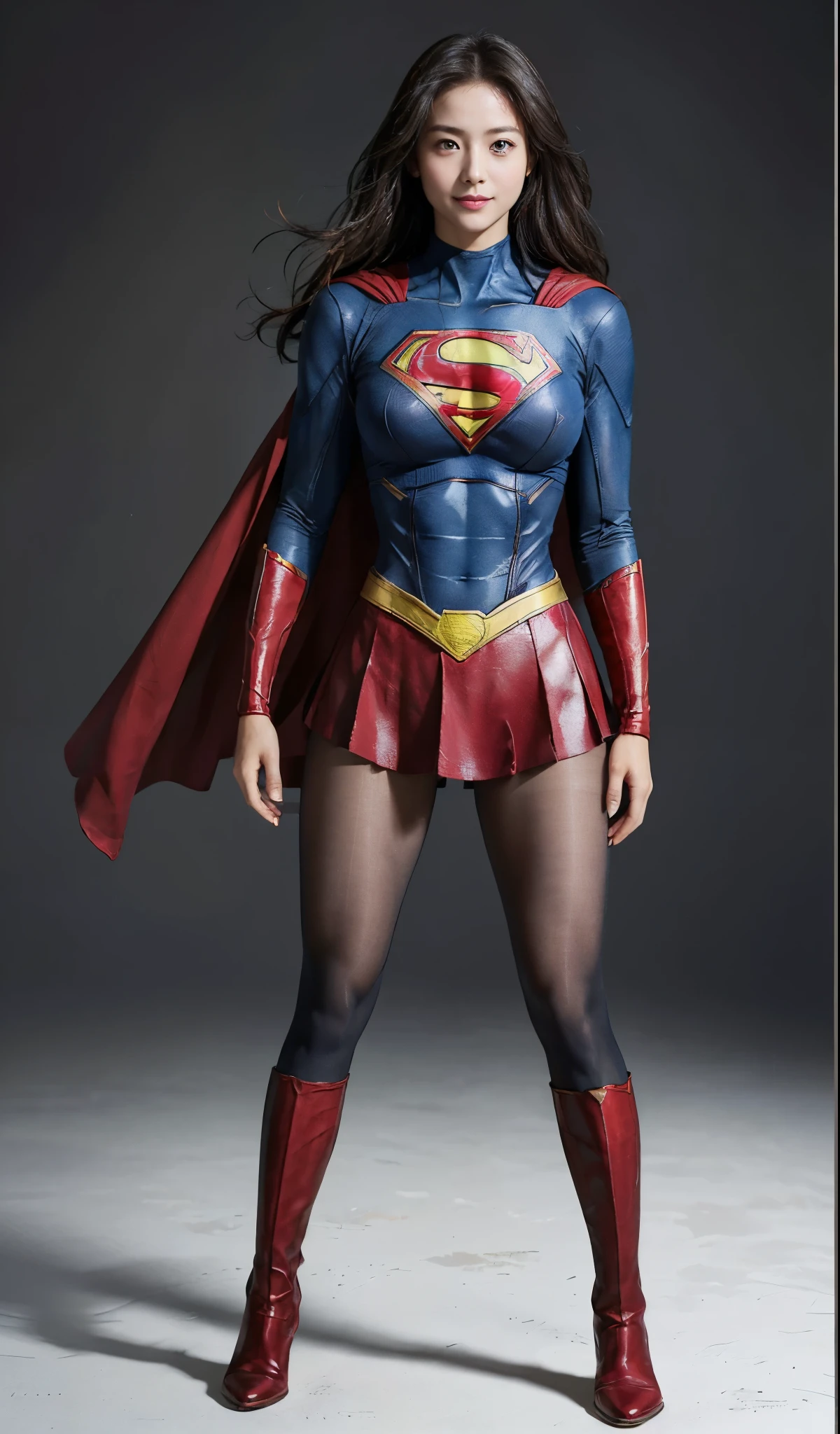 No background、(((Beautiful legs in black tights.)))、(((Legally express the beauty of your smile)))、((((Make the most of your original images)))、(((Supergirl Costume)))、(((Beautiful Hair)))、(((suffering)))、(((Please wear black tights....、Wear red boots)))、((Best image quality、8k))、((highest quality、8k、masterpiece:1.3))、(((Preserve background )))、Sharp focus:1.2、Beautiful woman with perfect figure:1.4、Slim Abs:1.2、Wet body:1.5、Highly detailed face and skin texture、8k