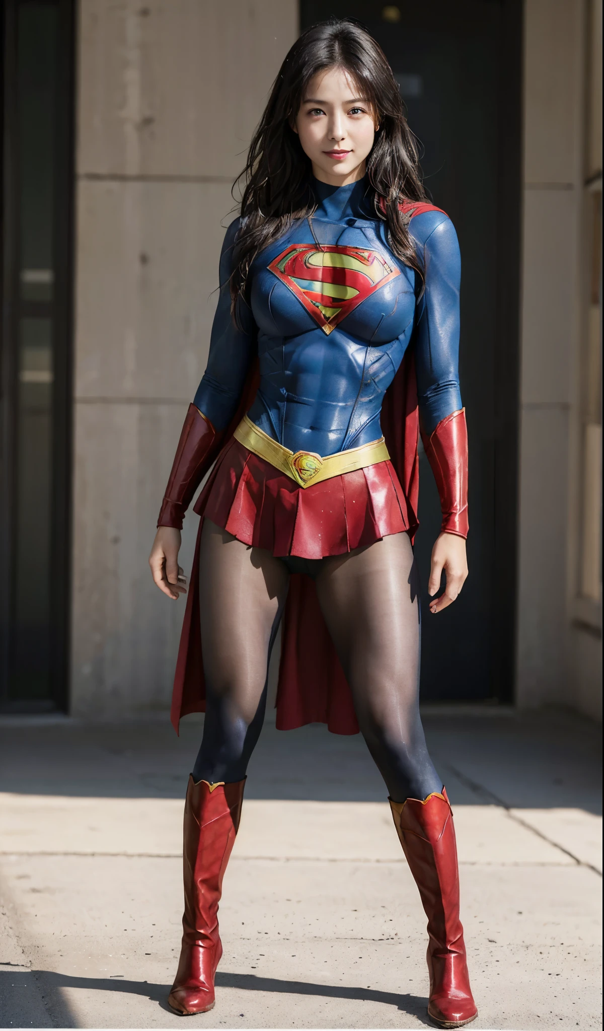 No background、(((Beautiful legs in black tights.)))、(((Legally express the beauty of your smile)))、((((Make the most of your original images)))、(((Supergirl Costume)))、(((Beautiful Hair)))、(((suffering)))、(((Please wear black tights....、Wear red boots)))、((Best image quality、8k))、((highest quality、8k、masterpiece:1.3))、(((Preserve background )))、Sharp focus:1.2、Beautiful woman with perfect figure:1.4、Slim Abs:1.2、Wet body:1.5、Highly detailed face and skin texture、8k