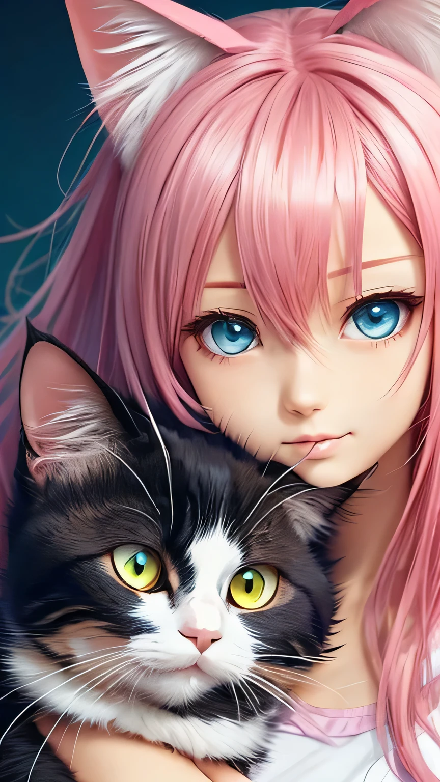 There is a woman with pink hair and cat ears., Very beautiful cute cat girl, Charming cat girl, Real life anime girls, Ultra realistic anime, beautiful Anime cat girl, Anime cat girl, Beautiful young cat girl, Very Beautiful Anime Cat Girl, Surreal , Enchanting anime girl, cute Anime cat girl, Cat ears anime girl