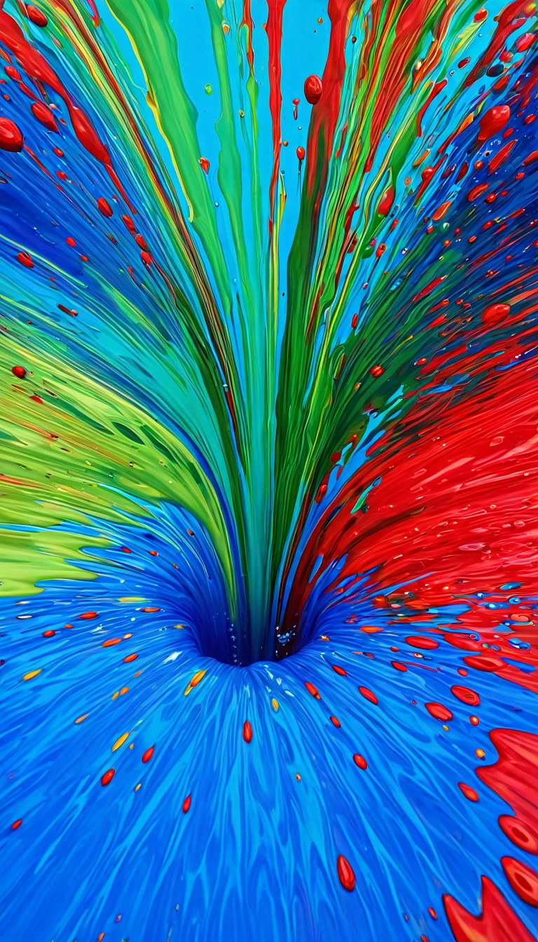 red, blue and green oil paint liquids dropping in water, Neurodivergent expressive Art., closeup, digital painting, abstract, colorful, expressive, unique style, high resolution, vibrant colors, personal interpretation, emotional impact, artist unknown, art showcase, inclusive, diverse representation