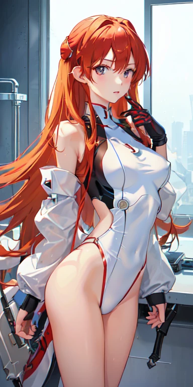 (俯瞰figure),Dynamic Angle,Very detailed, figure, close, Straight, One girl, 
 ((Soryu Asuka Langley, Interface Headset, Red bodysuit:1.4, blonde)),Her eyes shone like dream-like stars,(Glowing Eyes:1.233),(Beautiful and detailed:1.1),(Expressionless,Mouth closed),(Are standing), 
(In a white spaceship、Mechanic room with tools and spaceship window),
(night:1.2),dream-like, [[Delicate fingers and hands:0.55]::0.85],(Finger details),