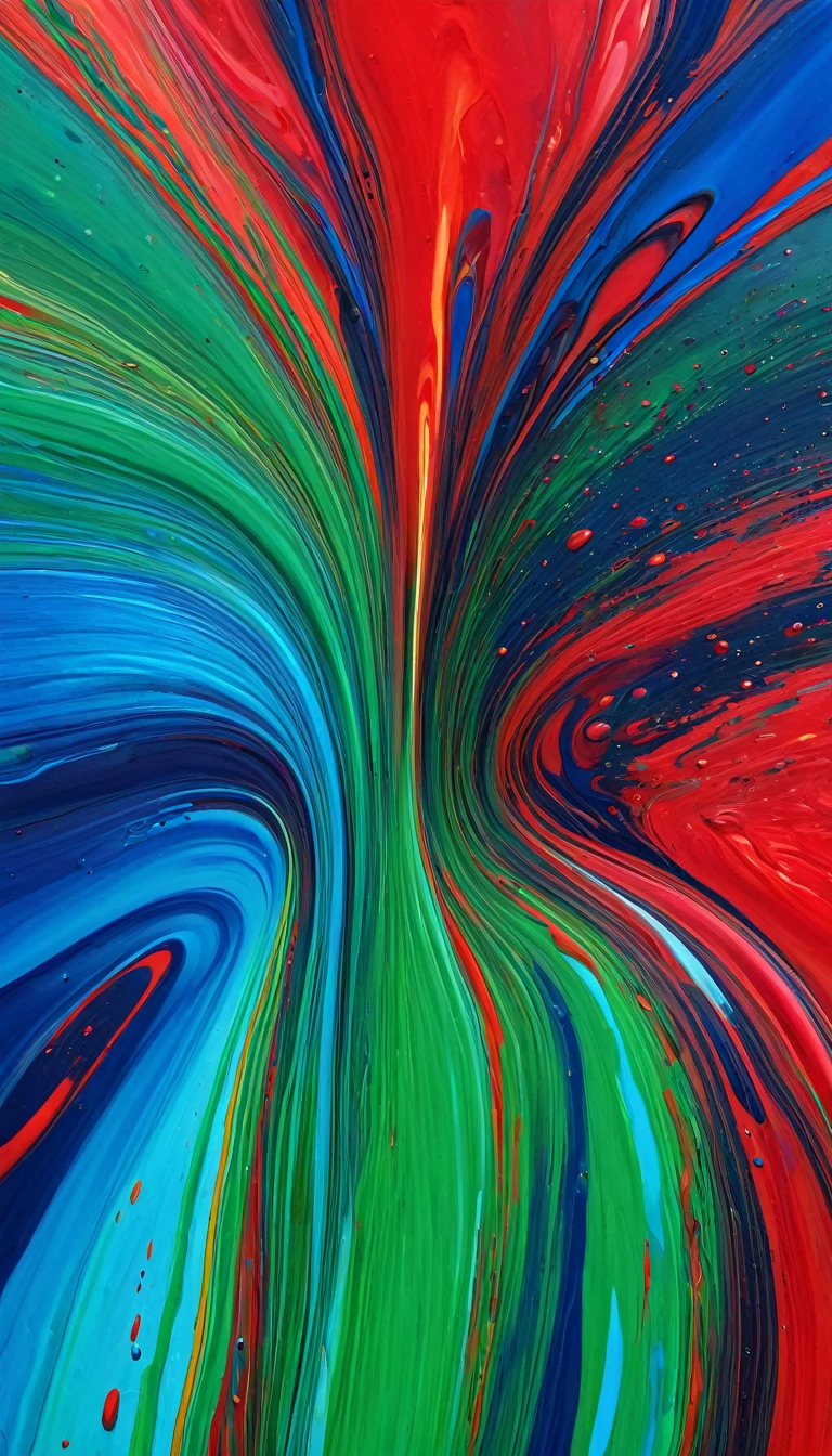 Tornado of red, blue and green oil paint liquids, Neurodivergent expressive Art., closeup, digital painting, abstract, colorful, expressive, unique style, high resolution, vibrant colors, personal interpretation, emotional impact, artist unknown, art showcase, inclusive, diverse representation