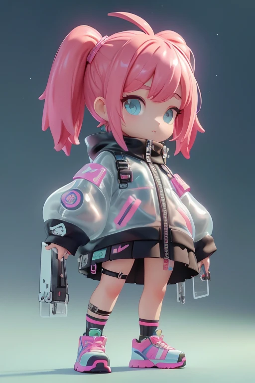 Cyberpunk background, Cute  wrapped in transparent plastic, chibi, fluorescent translucent sports fashion trend clothing, wearing Nike shoes, candy color, simple and bright background, 3D toys, cyberpunk style, cinema4d, octane render, 3d model, collectible toys,Nendoroid,streetstyle,Pixar,big shoes , fashion trends, close-up, full body --ar 3:4 --q 2 50 --niji 5 --niji 5 --s 100 --style expressive --s 2, shy, upskirt focus view, under view, skirt lift, lowered panties, back view, wet pussy