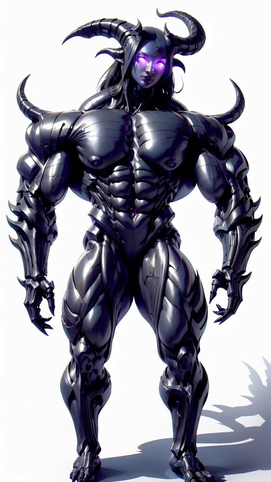 (draconic alien biomechanical succubus with carnage & witchblade physique:1.5), (megan fox as a muscular alien draconic biomechanical demonic woman with flayed skin, gigantic horns, & necrotic metallic muscle:1.5), (witchblade muscular anatomy:1.25), (perfect fingers:1.25), ((wide shoulders & upper body:1.25)), (very skinny legs:1), (huge muscular arms:1.25), (ten pack abs:1.25), (full body view:1.25), choker, detailed eyes, (looking at viewer), (smile:1.25), (blank dark background:1.25), in the art style of H.P. Giger, (beautiful girl face:1.25)