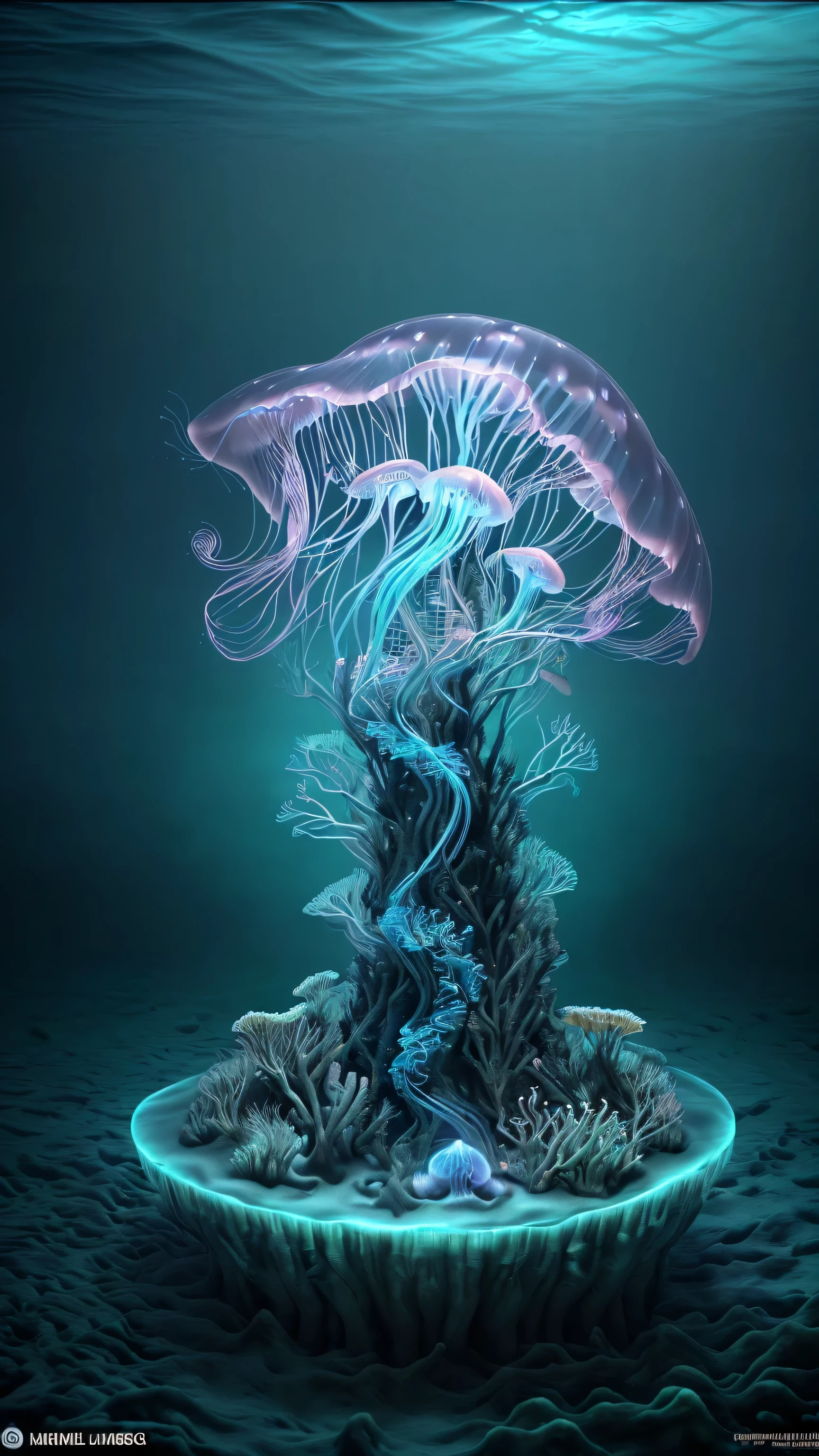 masterpiece, best quality, (Very detailed CG Unity 8k wallpaper), (best quality), (Best Illustration), (Best shadows), Ocean themed，Incorporating natural elements. Tall mangroves, rich Marine plants, Glowing jellyfish, surrounded by fish, Glowing Particle Effects,, (Marine plants), (Ocean Theme), ((Glowing algae)), (coral), ((Glowing jellyfish )), ((Bioluminescent organisms in the sea)), ((Sea Fire)), (((Particle Effects))), Isometric 3D, Octane Rendering, Ray Tracing, Ultra Detailed