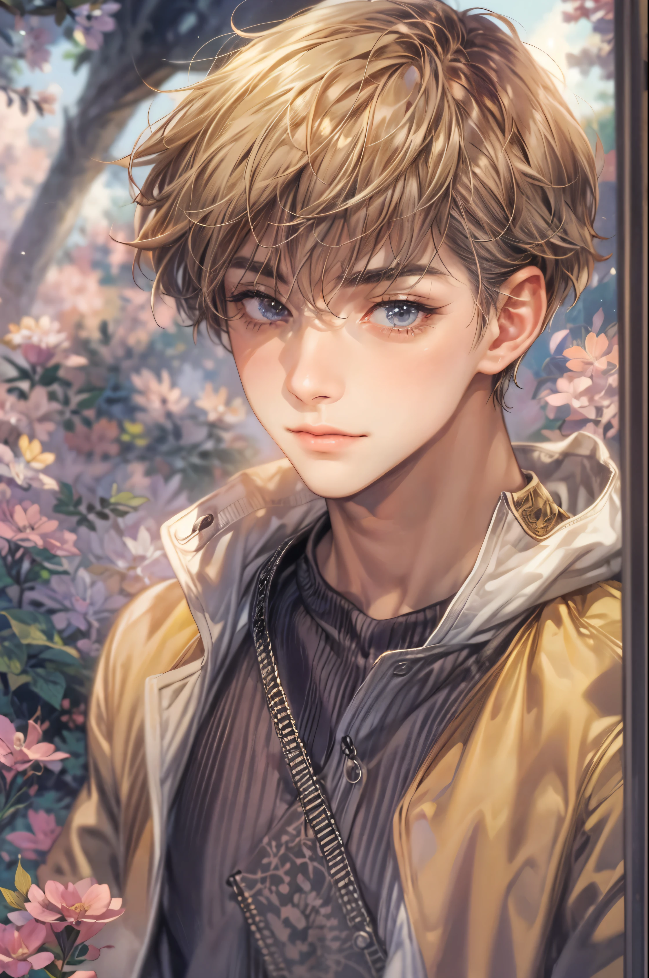 ((Best quality)), ((masterpiece)), (detailed), ((perfect face)), ((halfbody)) handsome face, male, teen boy, perfect proportions , a character from anime Pokémon, short hair, male version , detailed background, detailed scenery background