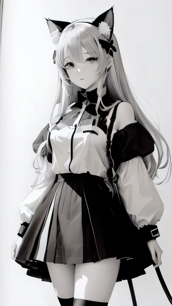 Anime girl in black and white photo,Wearing cat ears, Black and white comics style, Black and white comics, Monochrome work!!, long hair anime girl, Young anime girl, an anime girl, female Anime Characters, From Girl Front, Anime girl in maid costume, Beautiful anime girl, Anime Characters, Beautiful anime high school girl, detailed Anime Characters art