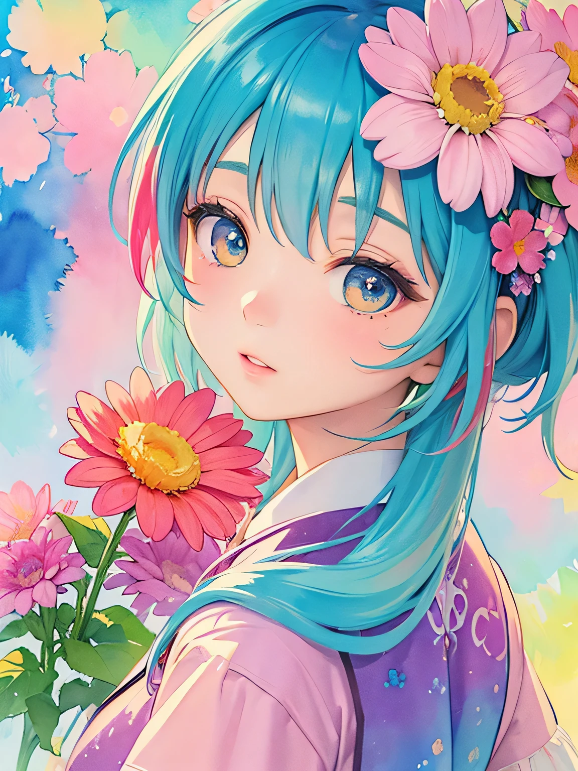 Momoko Sakura style、8K Quality、Intense watercolor, Detailed watercolor art, Watercolor splash, Surreal, avant-garde pop art, Beautiful and expressive paintings, Beautiful artwork illustration, Very colorful tones, wonderful, Cool beauty, highest quality、Official Art, Vector art, Stylish design, ((The most beautiful girl of all time)), (((highest quality))), HDR, ((detailed)), (((Doodle Art)), ((masterpiece)), ((Super detailed)), (((Colorful flowers))), Lots of friends, ((Study together)))、School、
