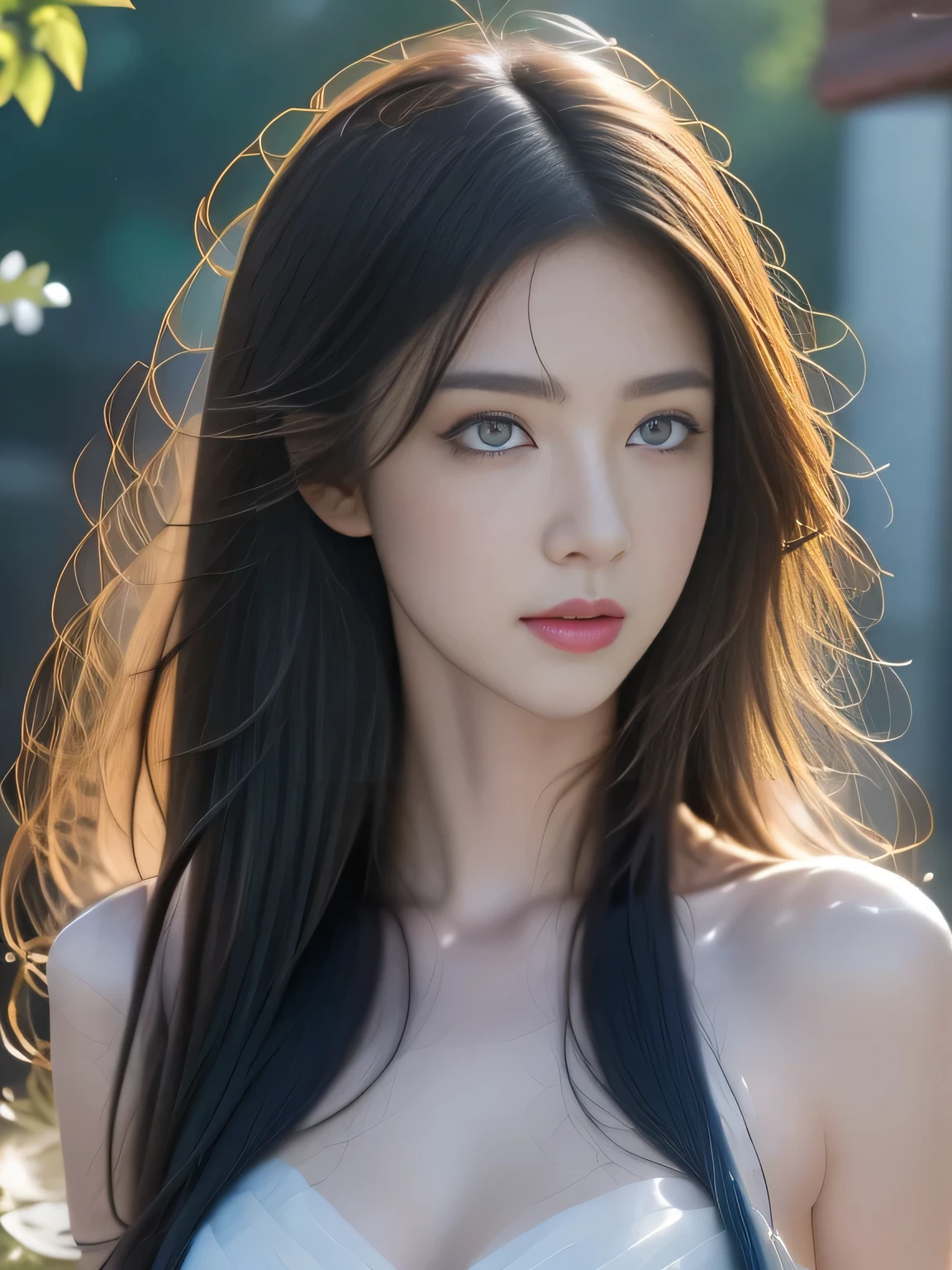 Hair shaking, victory, Long eyelashes, Solid round eye, A faint smile, ears red, direction, Surrealism, shadow, Relief, Stereogram, Standing picture, View, Atmospheric perspective, 8k, Super Detail, precise, best quality，(best quality, masterpiece:1.2, Super detailed, Practical:1.37), (8k wallpaper，Highly detailed CG Unity), (best quality), (Best Illustration), (Best shadows), Surreal, photoPractical lighting, (abyss), Beautiful and complex light, Artworks by Peter Mohr Bacher