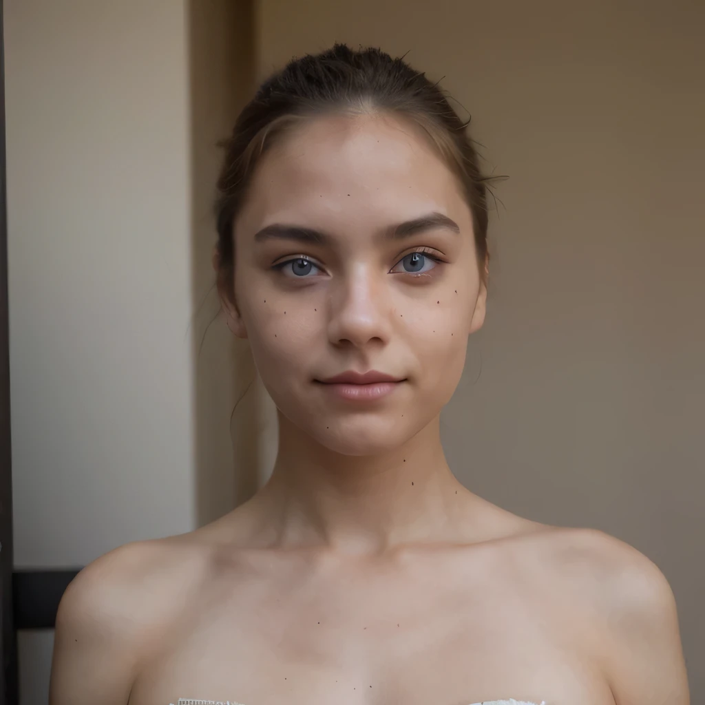 photo of a college student, in Desert Color Coarse Linen Pink,Desert Color Coarse Linen, (freckles:0.8) cute face, sci-fi, dystopian, detailed eyes, Heterochromia eyes（（Side view））