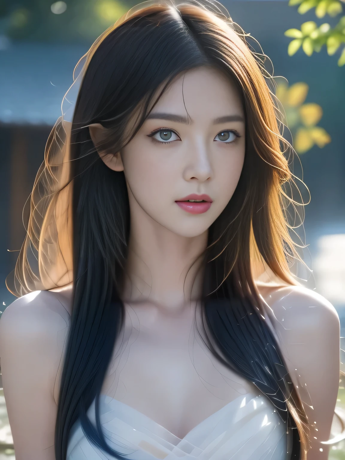 Hair shaking, victory, Long eyelashes, Solid round eye, A faint smile, ears red, direction, Surrealism, shadow, Relief, Stereogram, Standing picture, View, Atmospheric perspective, 8k, Super Detail, precise, best quality,(best quality, masterpiece:1.2, Super detailed, Practical:1.37), (8k wallpaper,Highly detailed CG Unity), (best quality), (Best Illustration), (Best shadows), Surreal, photoPractical lighting, (abyss), Beautiful and complex light, Artworks by Peter Mohr Bacher
