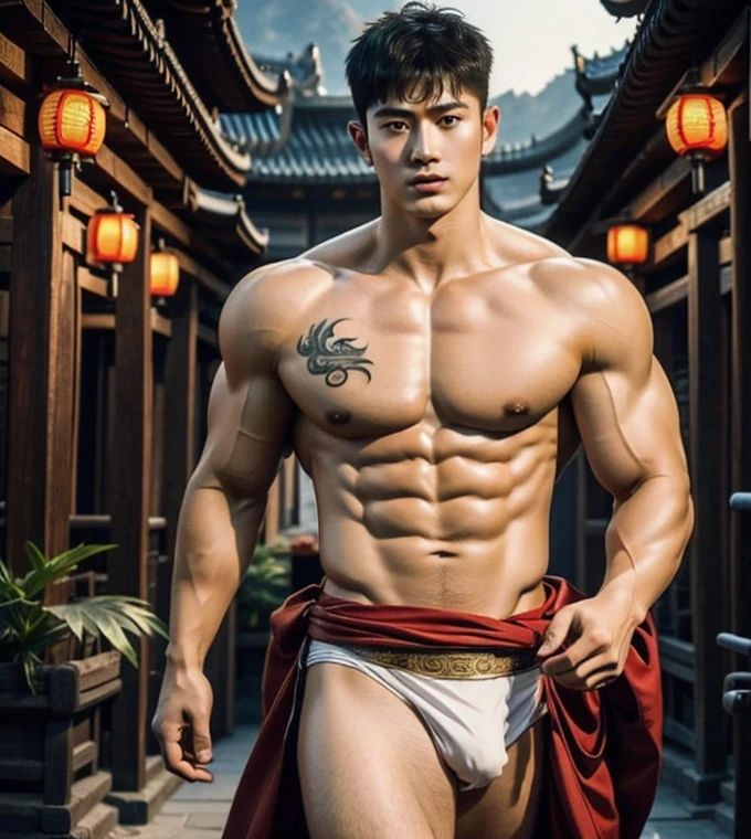 Chinese Men God, Mythology, Chinese odyssy, Handsome, Twink, Topless, Muscles, Athlete body, Full Frame, Sexy, Professional Lighting, Hanfu Outfit, Chinese Heaven Background, Bulge Underneathe Underwear, Sexy big bulge,  Hanfu Warrior, Hanfu God, Hanfu Male, Hanfu Nobel, Seduce, Sex Appeals,  Alafard man shirtless   carrying a backpack, muscular body, handsome,  manly,  inspirite by Zhang Han, Cai Xukun, Kim Do-young, Inspired by Bian Shoumin, Inspired by Xiao Yuncong, yihao ren, yanjun cheng, jinyiwei, inspired by Huang Gongwang, xintong chen, Jacket, wearing japanese loincloth,nice butts, Tattoo chest,  tattoo hands,  tattoo arms,  tattoo belly, clear studio light, night ancient chinese Buddhism temple background,  detailed background, fantasy Chinese themed, the best resolution, 8k, Ultra fullHD, look at the viewer,  catching eyes, 
