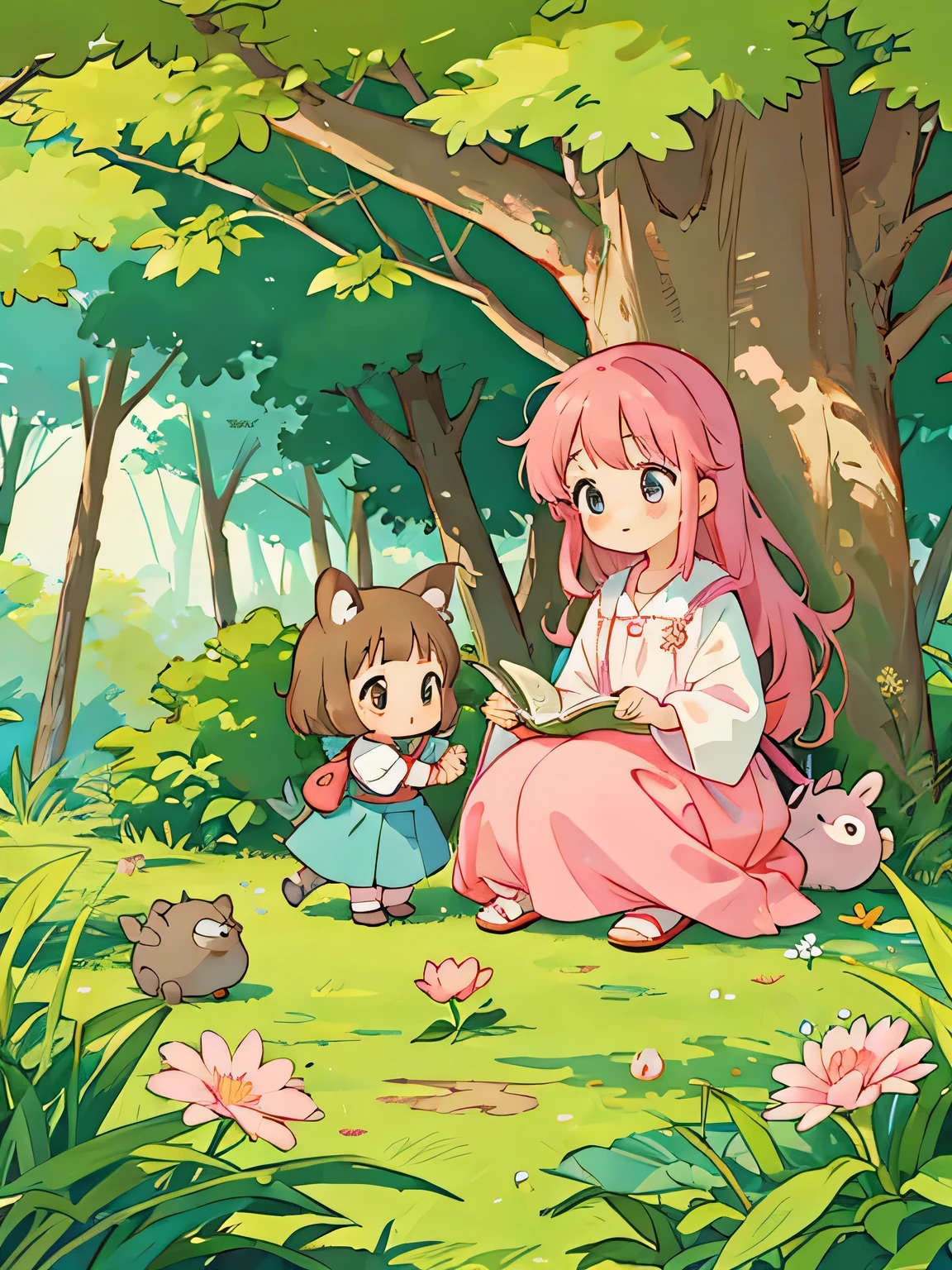 Momoko Sakura style, Kawaii Design, The most beautiful girl of all time、Chibi and her mother, play together、Totoro Forest