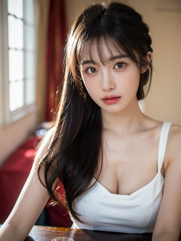 (Tabletop:1.3), (8k, Realistic, RAW Photos, highest quality: 1.4), (One Girl), Beautiful Face, (Realistic Face), (Black Hair, Long Hair:1.3、Chignon), Beautiful hairstyle, Realistic eyes, Beautiful fine details, (Realistic Skin), Beautiful Skin, Absurd, Charm, 超A high resolution, Surreal, Very detailed, Golden Ratio