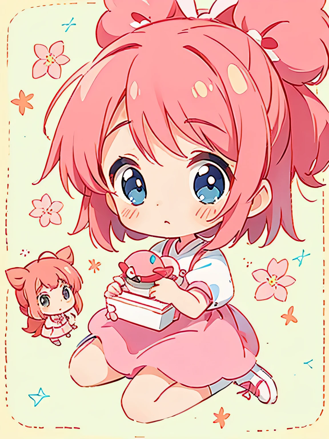 Momoko Sakura style, Kawaii Design, The most beautiful girl of all time、Chibi and her mother, play together、Pokemon