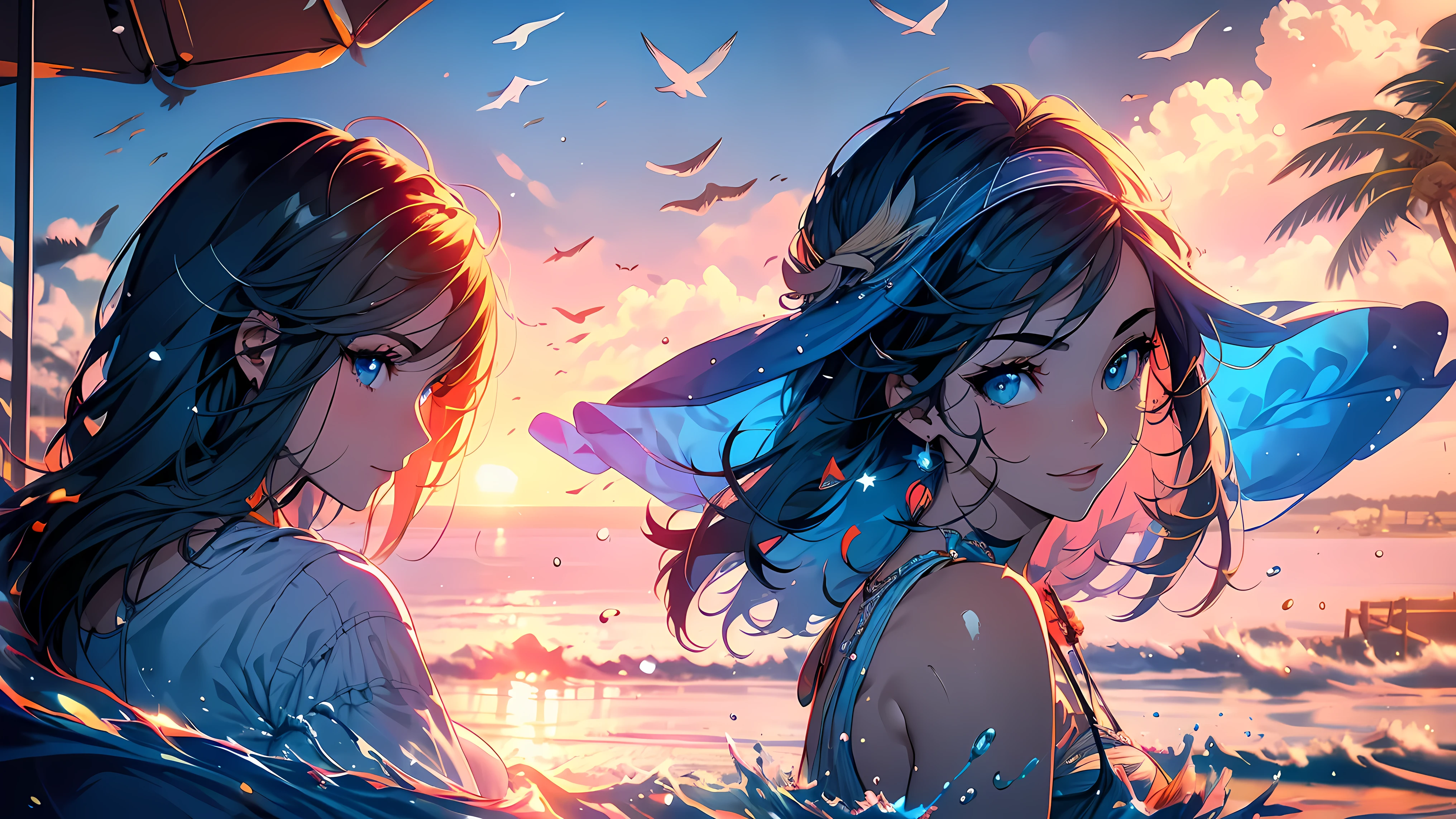 (best quality,4k,8k,highres,masterpiece:1.2),ultra-detailed,(realistic,photorealistic,photo-realistic:1.37),portraits,beach,2muscular boys,summer,vibrant colors,sunlight,rippling waves,sand,joyful expressions,beach balls,wet swim trunks,water droplets on their skin,scenic horizon,leisurely atmosphere,palm trees swaying in the breeze,beach umbrellas providing shade,seagulls soaring overhead,distant sailboats,beautiful sunset tinting the sky.