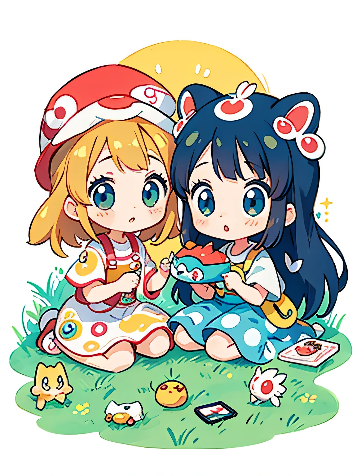 Takashi Murakami style, Kawaii Design, The most beautiful girl of all time、Chibi and her mother, play together、Pokemon