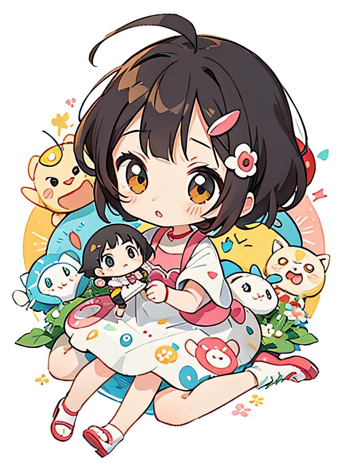 Takashi Murakami style, Kawaii Design, The most beautiful girl of all time、Chibi and her mother, play together、Pokemon