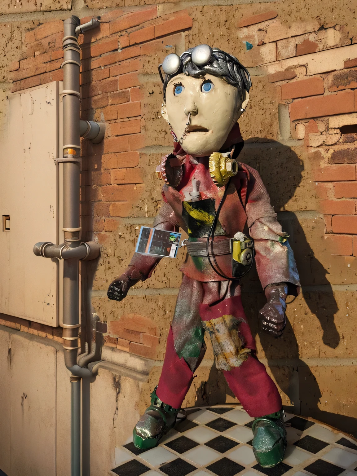cyberpunk pipes and panels on a brick wall