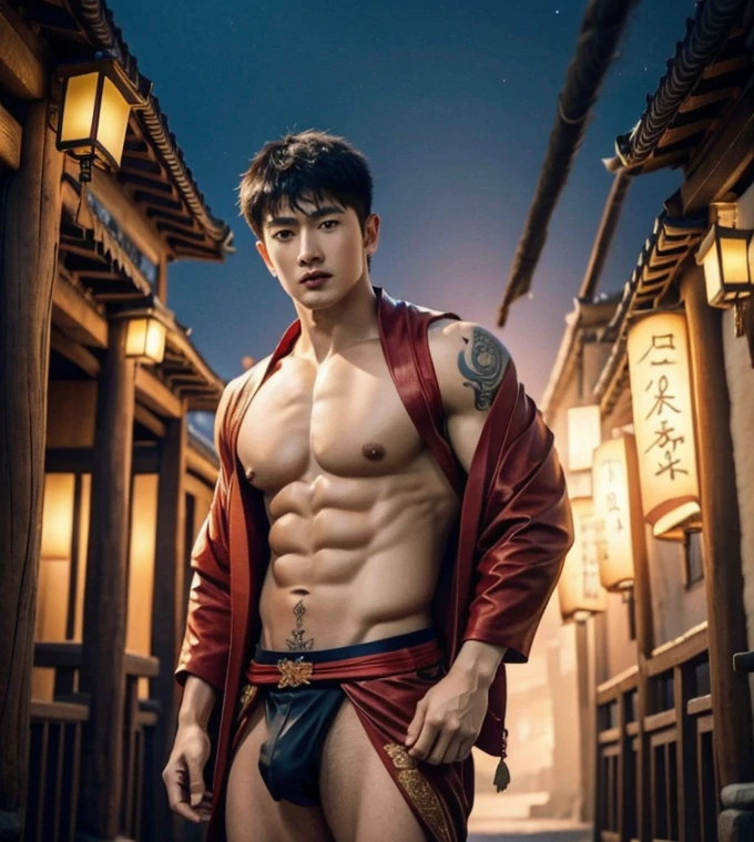 Chinese Men God, Mythology, Chinese odyssy, Handsome, Twink, Topless, Muscles, Athlete body, Full Frame, Sexy, Professional Lighting, Hanfu Outfit, Chinese Heaven Background, Bulge Underneathe Underwear, Sexy big bulge,  Hanfu Warrior, Hanfu God, Hanfu Male, Hanfu Nobel, Seduce, Sex Appeals,  Alafard man shirtless   carrying a backpack, muscular body, handsome,  manly,  inspirite by Zhang Han, Cai Xukun, Kim Do-young, Inspired by Bian Shoumin, Inspired by Xiao Yuncong, yihao ren, yanjun cheng, jinyiwei, inspired by Huang Gongwang, xintong chen, Wang yi bao, Li Xian,  Leo Wu, Jacket, wearing japanese loincloth,nice butts, Tattoo chest,  tattoo hands,  tattoo arms,  tattoo belly, clear studio light, night ancient chinese Buddhism temple background,  detailed background, fantasy Chinese themed,long big dick masturbate,  correct shape sick,  erection,  the best resolution, 8k, Ultra fullHD, look at the viewer,  catching eyes, 
