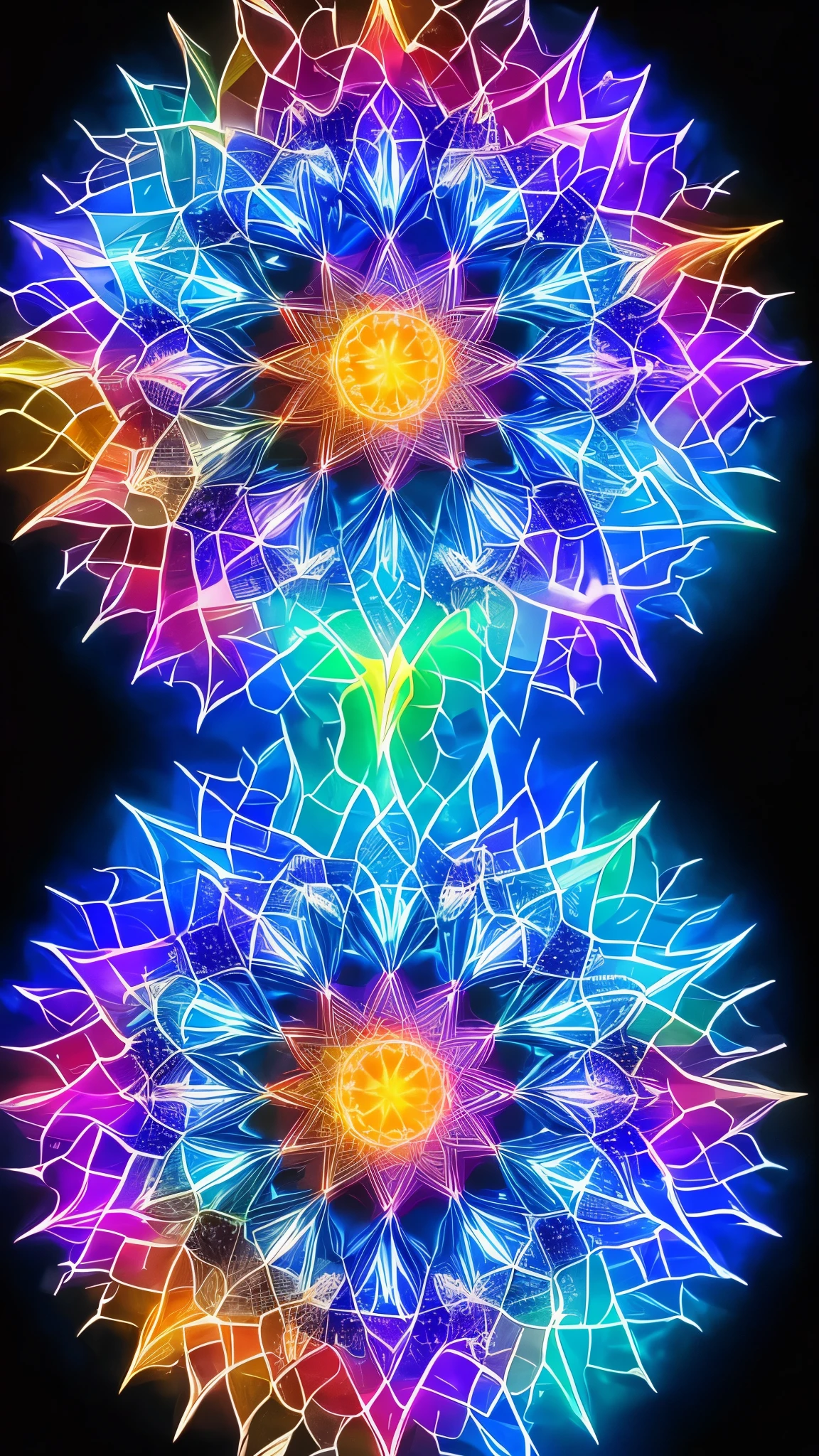 In this enchanting depiction, the essence of artificial intelligence is brought to life, with intricate symbols and glowing circuits harmoniously intertwined, showcasing a striking convergence with a rich and alluring array of vibrant and captivating colors. The brilliance of AI's digital geometry is perfectly balanced against the mesmerizing backdrop of its vibrant palette, resulting in a visually stunning and thought-provoking masterpiece. The keen focus on every detail, from the sharp edges of circuits to the dynamic interplay of light and shadow, elevates this artwork to the pinnacle of digital illustration, leaving a lasting impression on any viewer.