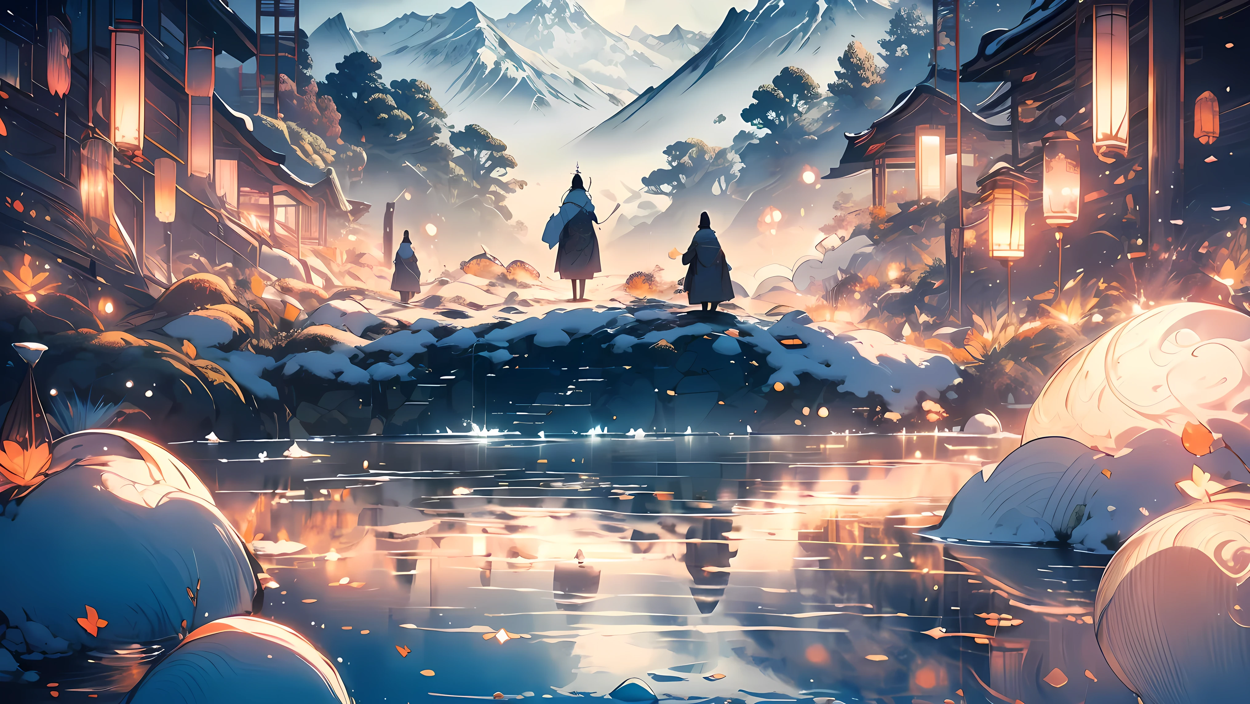 a buddhist monk meditating on the top of Mount Everest,traditional monks clothing, peaceful and serene expression, surrounded by pristine snow,clean white clouds gently drifting by,detailing the texture of the monk's robes and the snow,capturing the crispness of the clear mountain air,high-resolution image (best quality,4k,8k,highres,masterpiece:1.2),crystal clear view of the distant peaks,subtle pastel colors blending with the snowy landscape, soft warm sunlight illuminating the scene,profound tranquility and spiritual presence, harmonious integration with nature
