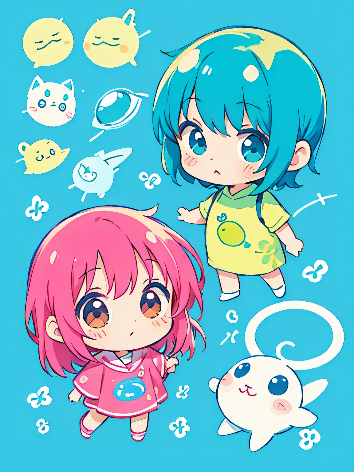 Fujio Akatsuka style, Kawaii Design, The most beautiful girl of all time、Chibi, play together、Cute Aliens