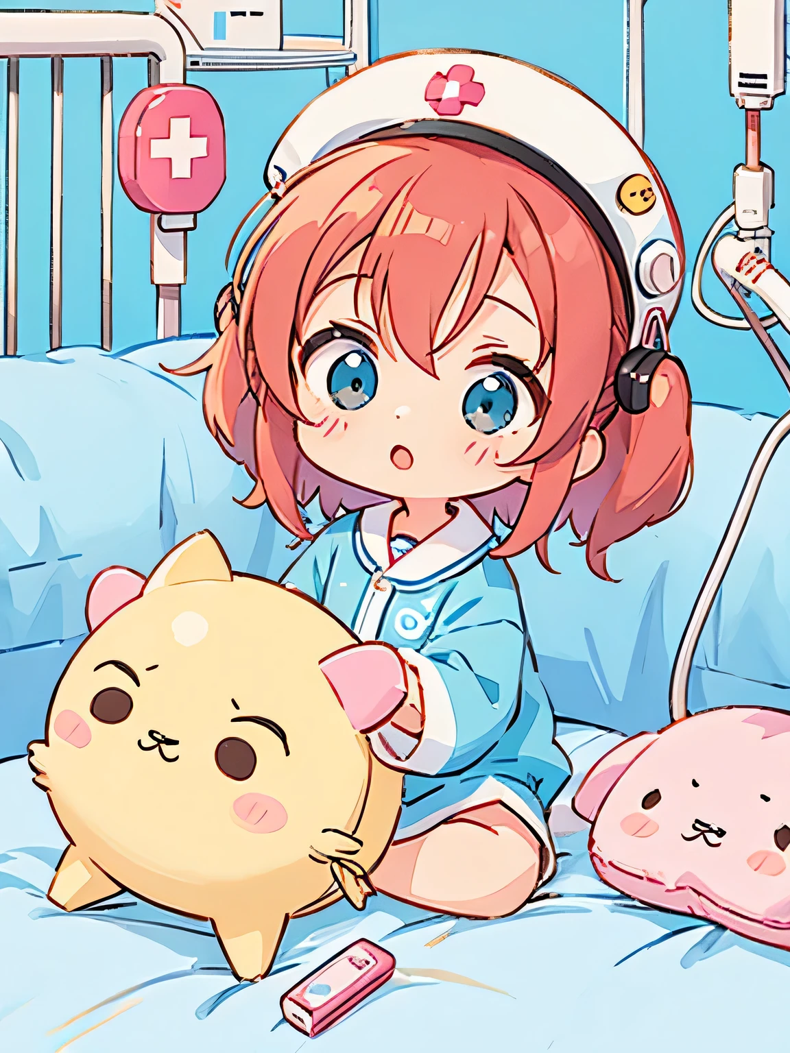 Ai Yazawa style, Kawaii Design, The most beautiful girl of all time、Chibi, play together、Cute Aliens, Hospital bed