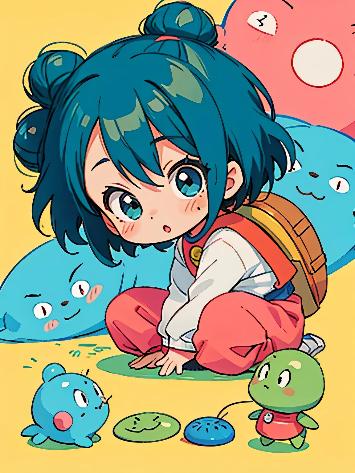 Akira Toriyama style, Kawaii Design, The most beautiful girl of all time、Chibi, play together、Cute Aliens,