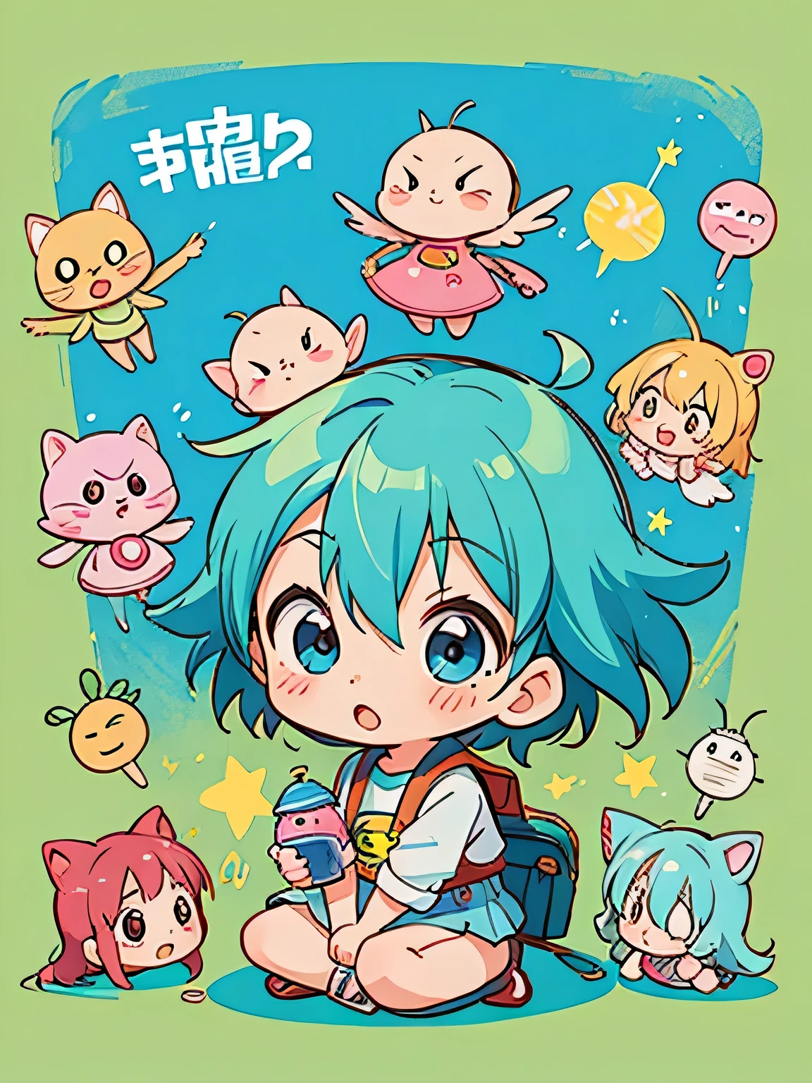 Akira Toriyama style, Kawaii Design, The most beautiful girl of all time、Chibi, play together、Cute Aliens,