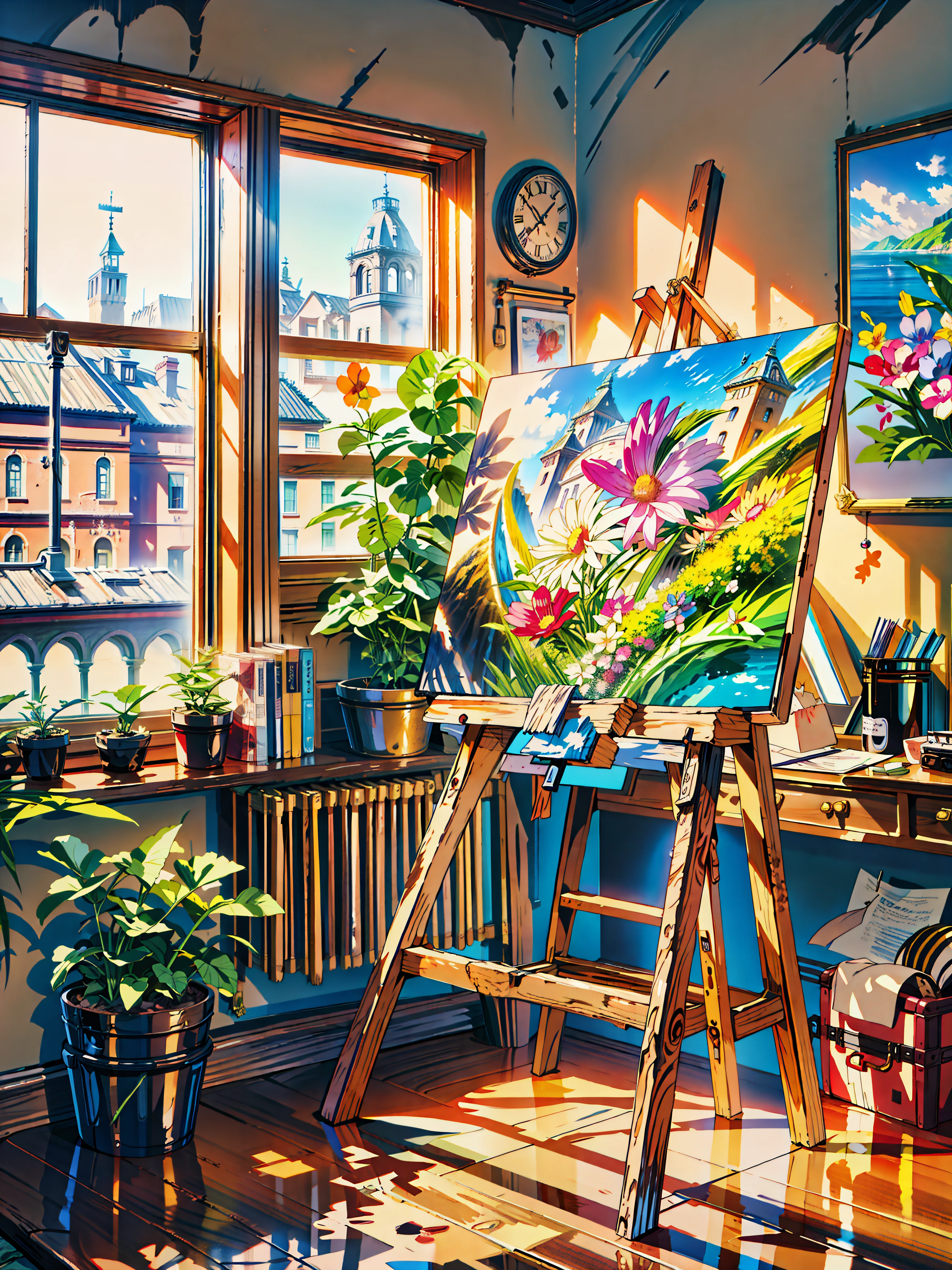 a painting on a easel in front of a window, art station 3 d, 3d 8k hd trending on art station, oil painting 4k, oil painting 4 k, 3 d virtual landscape painting, 4k photograph of painting, hyperrealistic 3d digital art, hyperrealistic 3 d digital art, 8k hd trending on art station, ultrarealistic oil painting, 4k hd, beautiful art uhd 4 k, a beautiful artwork illustration, beautiful digital painting, highly detailed digital painting, beautiful digital artwork, detailed painting 4 k, very detailed digital painting, rich picturesque colors, gorgeous digital painting