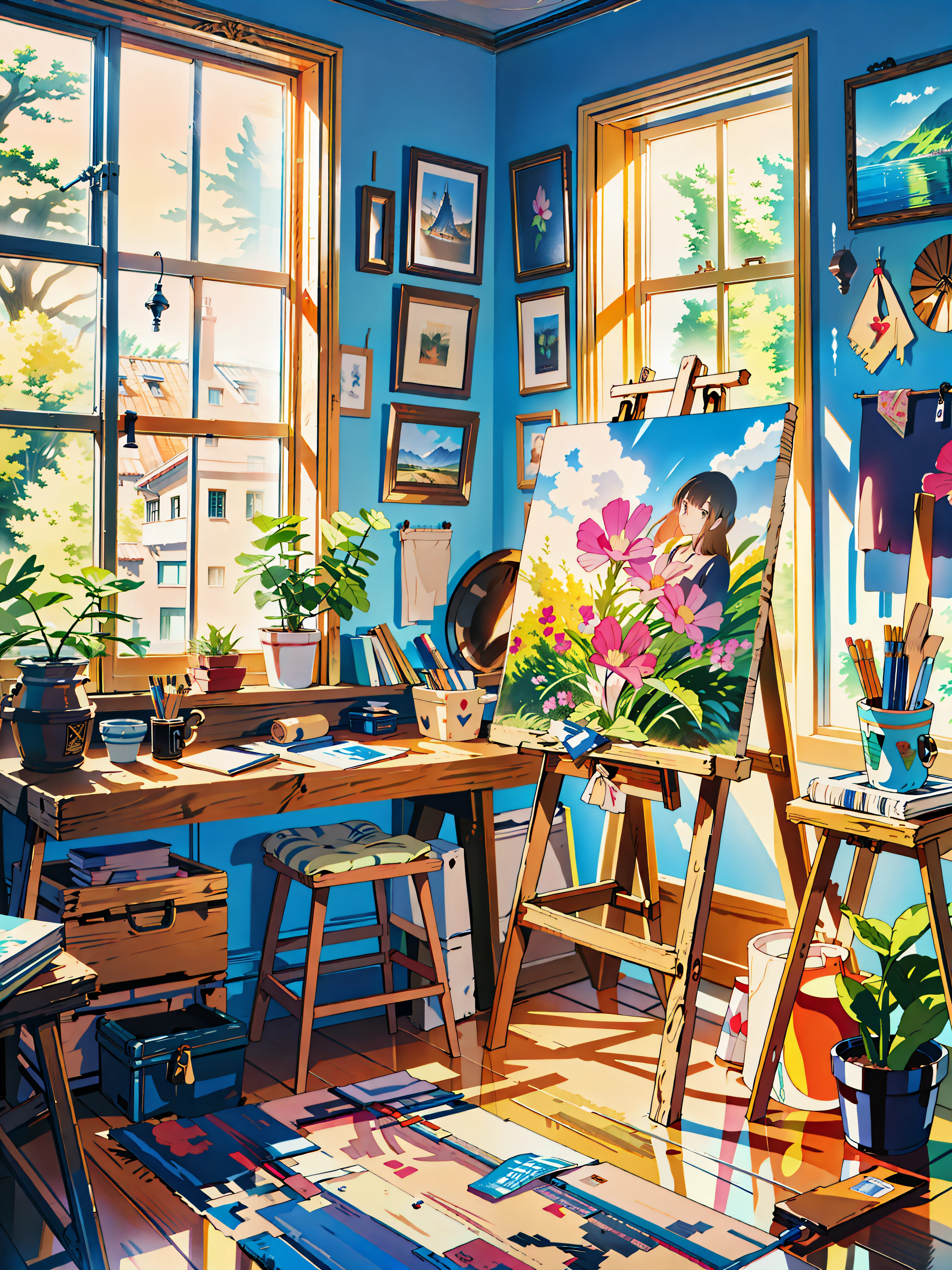 a painting on a easel in front of a window, art station 3 d, 3d 8k hd trending on art station, oil painting 4k, oil painting 4 k, 3 d virtual landscape painting, 4k photograph of painting, hyperrealistic 3d digital art, hyperrealistic 3 d digital art, 8k hd trending on art station, ultrarealistic oil painting, 4k hd, beautiful art uhd 4 k, a beautiful artwork illustration, beautiful digital painting, highly detailed digital painting, beautiful digital artwork, detailed painting 4 k, very detailed digital painting, rich picturesque colors, gorgeous digital painting