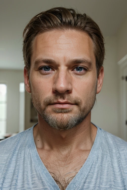 a face of a middle age man blonde with blue eyes and some beard