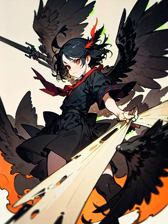 White crow with wings spread、A Hellish Crow Readying a Bow
