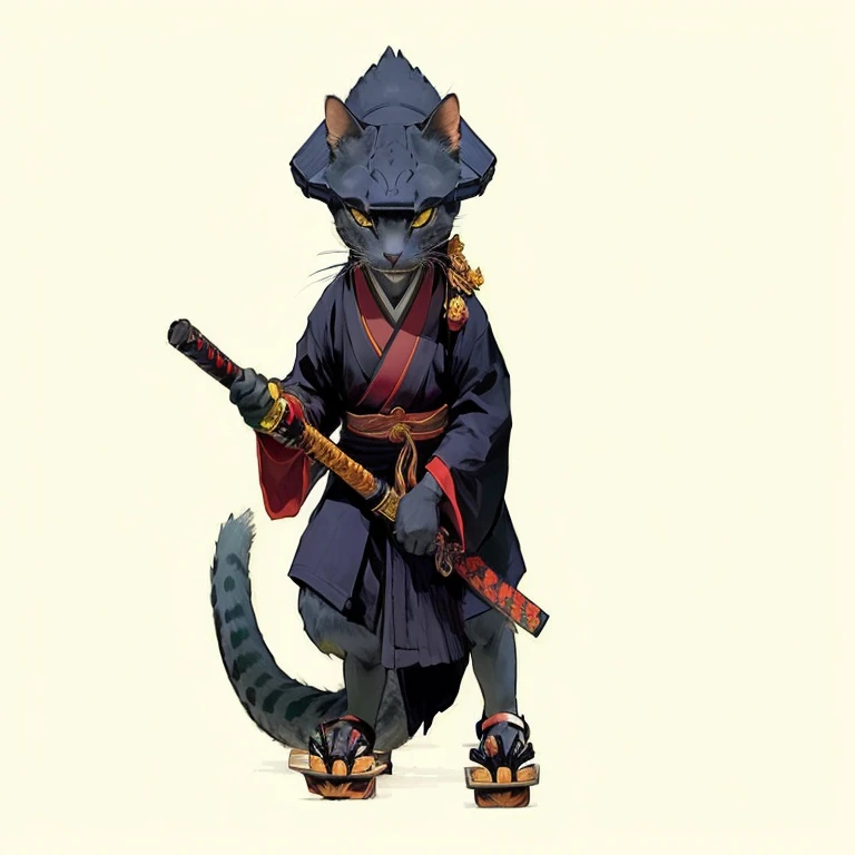 a cat walks through the streets of Kyoto in the company of an anthropomorphic samurai gecko in sandals