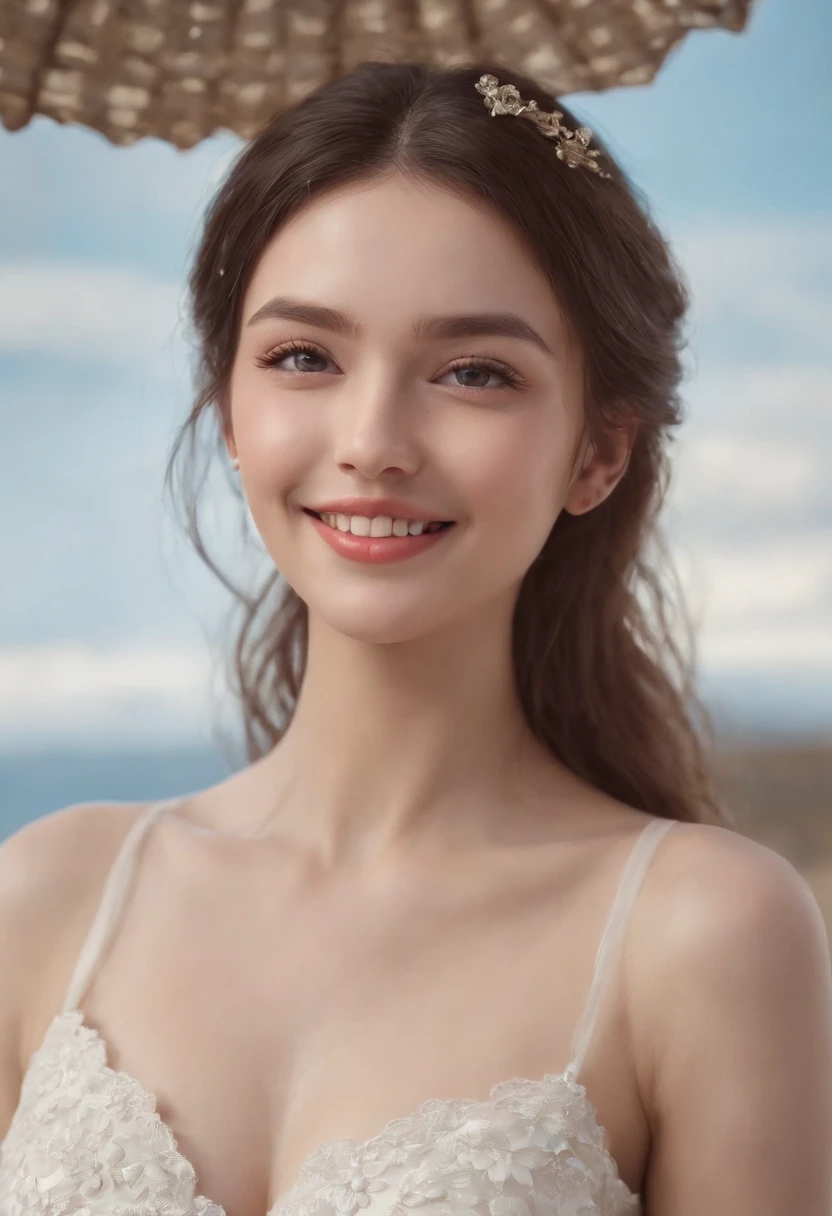 beautiful girl with beautiful smile on her face made of clouds and sky, character art, art by artgerm lau and kyoung hwan kim and and ilya kuvshinov and john singer sargent, hyperdetailed, 8 k realistic, symmetrical, frostbite 3 engine, cryengine, dof, trending on artstation, digital art,APEX SUPER REAL FACE XL ,xxmix_girl