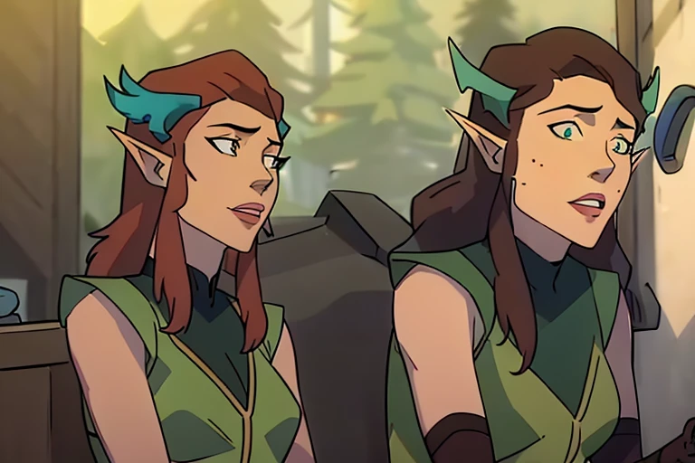 cartoon, (2girls:1.1) girl 1 (Keyleth, Legend of Vox Machina, elf beauty:1.2), (wearing green outfit with brown platform boots:1.2), girl 2 (Vex'ahlia, Legend of Vox Machina, beautiful woman:1.3), (wearing series accurate outfit:1.3), large breasts, kneeling side by side in a dirty Troll toilet stall, mythical fantasy world, GloryHoleQuiron pose, gloryhole, glory hole, holes in toilet stall wall, (2guy:1.2), big muscular Trolls, 2 huge Troll penis sticking through glory holes, each girl sucking huge Troll penis, deepthroat, beautiful women, perfect fit bodies, realistic detailed skin, perfect face, perfect eyes, masterpiece, best quality, ((saturated colors)), sharp focus, ultra high res, best quality, extremely detailed face, extremely detailed eyes and face, beautiful detailed eyes, absurdres, incredibly absurdres, perfect anatomy, anatomically correct, perfect hands, 5 fingers on each hand