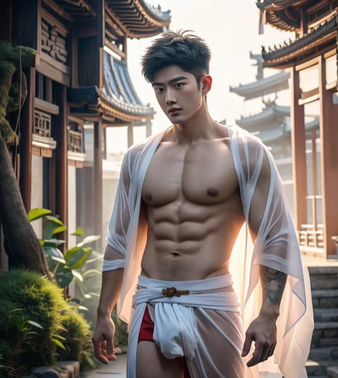 Handsome Chinese boy, super realistic, 20 years old, Chinese Men God, Mythology, Chinese odyssy, Handsome, Twink, Topless, Muscles, Athlete body, Full Frame, Sexy, Professional Lighting, Hanfu Outfit, Chinese Heaven Background, white transparent Underneathe Underwear, Sexy wet skiny bulge,naked body,  see through underwear,  Hanfu Warrior, Hanfu God, Hanfu Male, Hanfu Nobel, Seduce, Sex Appeals,  Alafard man shirtless   carrying a backpack, muscular body, handsome,  manly,  inspirite by Zhang Han, Cai Xukun, Kim Do-young, Inspired by Bian Shoumin, Inspired by Xiao Yuncong, yihao ren, yanjun cheng, jinyiwei, inspired by Huang Gongwang, xintong chen, Wang yi bao, Li Xian,  Leo Wu, Jacket, wearing japanese loincloth,nice butts, Tattoo chest,  tattoo hands,  tattoo arms,  tattoo belly, clear studio light,  ancient chinese Buddhism temple background,  detailed background, fantasy Chinese themed,long big dick masturbate,  correct shape sick,  erection,  the best resolution, 8k, Ultra fullHD, look at the viewer,  catching eyes, 
