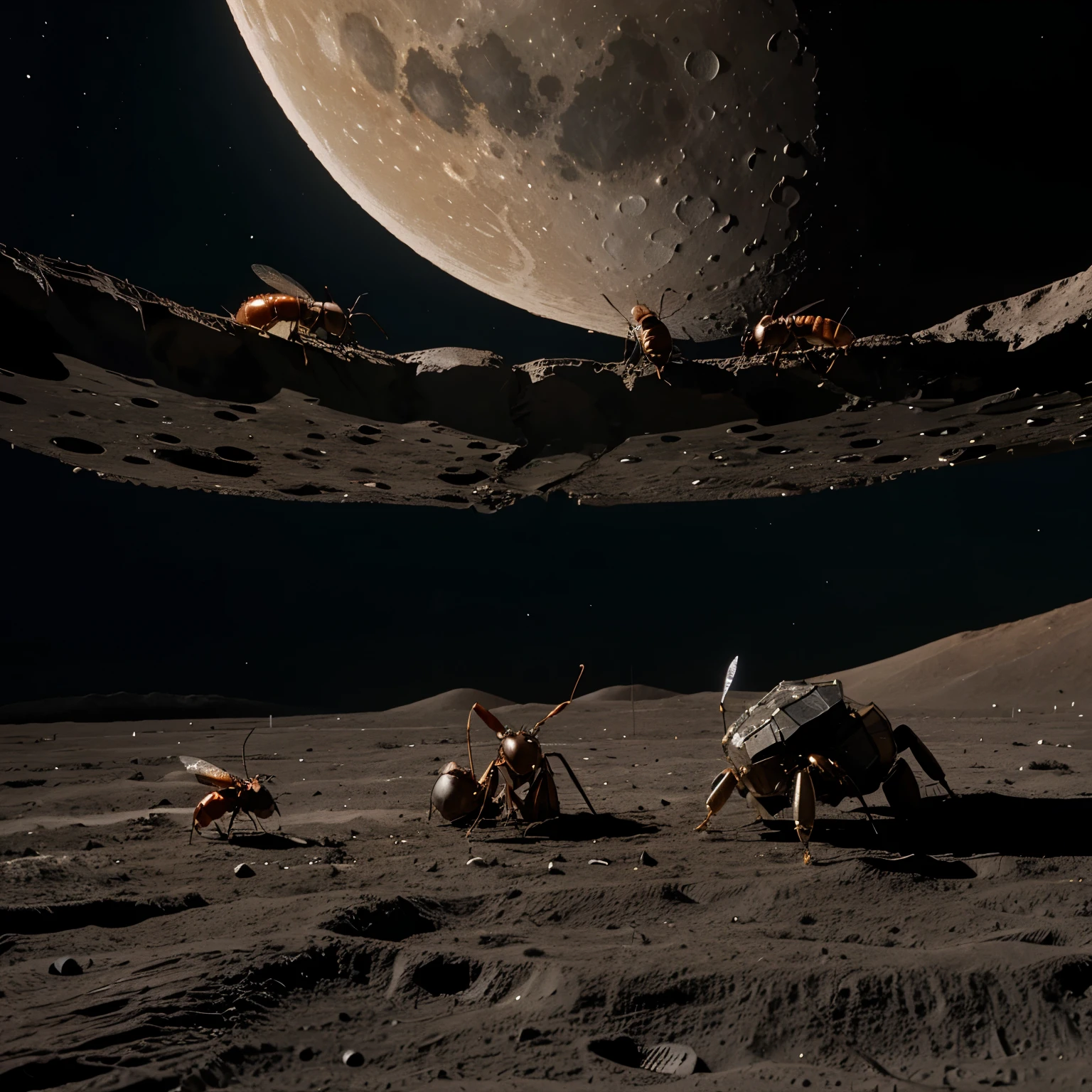 Ants and bees fight on the moon
