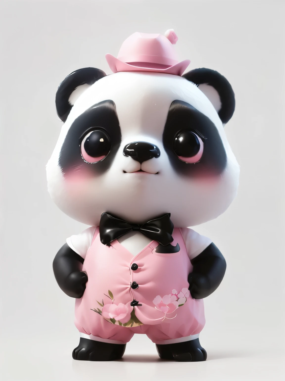 A girl in a pink dress、Close-up of a panda wearing a hat, Smiling emoticon,Cute panda, vinyl toy figurine, Panda Panda Panda, by Li Fangying, Cute 3D render, High Definition HD,C4D, feng zhu |, lu ji, tian zi, by Cheng Jiasui