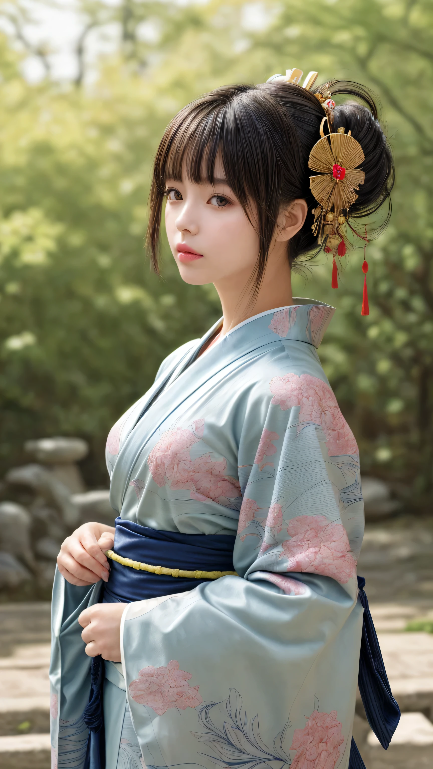 masterpiece, best quality, high resolution, 1girl 22 ahoge hair accessories, kimono 