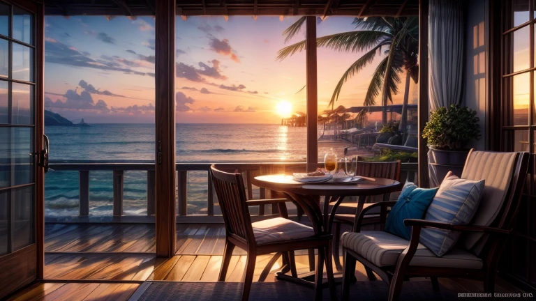 a beach house,sunny,beautiful ocean view,sandy beach,palm trees,clear blue skies,refreshing sea breeze,(best quality,4k,8k,highres,masterpiece:1.2),ultra-detailed,(realistic,photorealistic,photo-realistic:1.37),seaside,vivid colors,warm sunlight,serene atmosphere,crystal clear water,relaxing vacation,cozy interior design,modern architecture,spacious rooms,bright and airy,comfortable furniture,large windows,oceanfront terrace,private pool,exquisite decorations,artistic paintings,peaceful retreat,surfboards on the sand,beach volleyball net,children playing in the water,beach towels and umbrellas,luxurious beachfront property,exclusive beach access,stunning sunset view,glowing warm hues,romantic evening walk,moonlit night sky,calm waves gently wash ashore,seagulls flying in the distance.