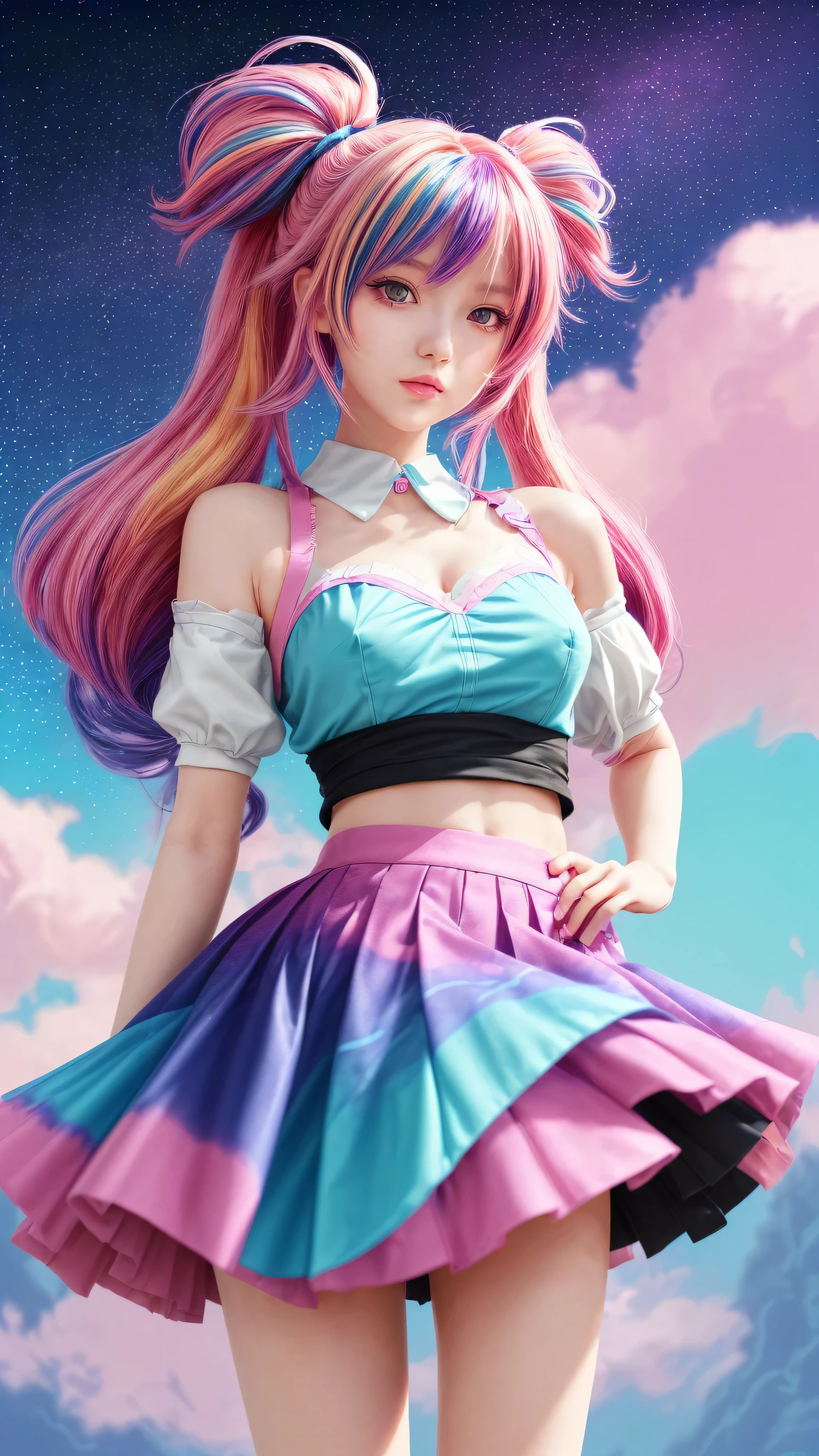 Anime girl with colorful hair and colorful skirt, rossdraws bright pastels, rossdraws cartoon vitality, Anime style 4k, Beautiful anime portrait, colorful art!!!, ! dream art, Beautiful anime girl, Anime style digital art, Anime Art Wallpaper 4K, Anime Art Wallpaper 4K, Digital animation art, Extremely detailed artger